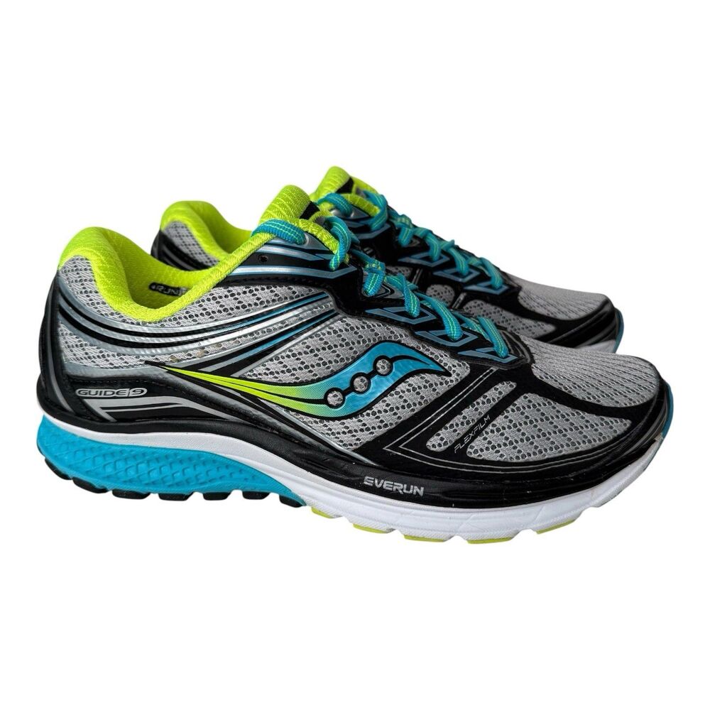 Saucony Guide 9 Shoes Silver Black Teal Womens 7.5 Wide Running Athletic Gym